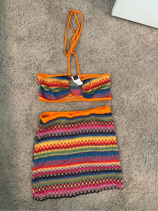 SHEIN Dresses & Skirts - SHEIN Orange Multicolor Crochet Bikini Top & Skirt Set